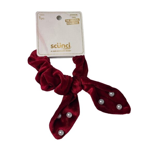 scunci Accessories - Scunci Red Velvet Pearl Scrunchie Hair Tie Bow Ponytail Holder